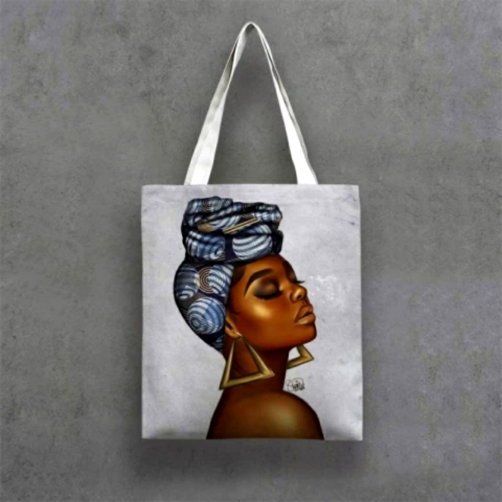 African Black Women Canvas Print Foldable Eco Friendly Shoulder Tote Handbag